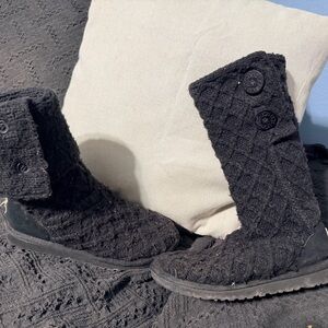 UGG Black Knit Boots with Button Accent